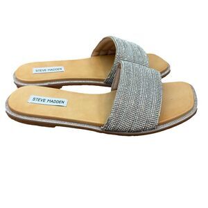 Steve Madden Romina Rhinestone Slides Sandals Flats Women’s Size 9M Silver